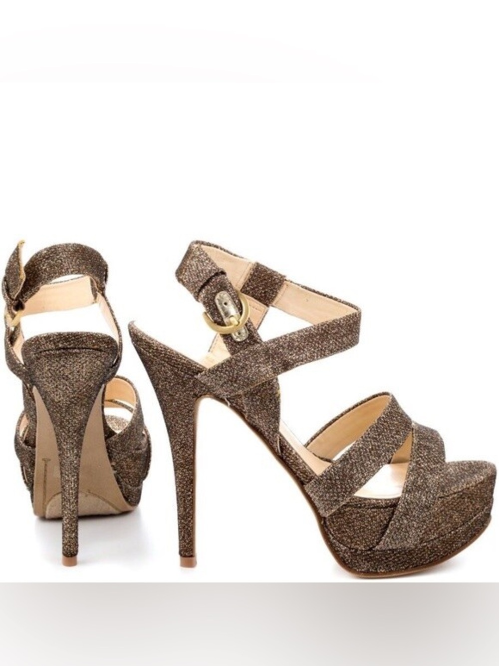 Guess Brown Glitter Platform Stiletto Sandals
